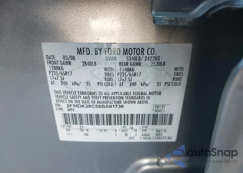 2008 Ford Edge Sel z USA, uszkodzony, nr VIN 2FMDK38C58BA91736